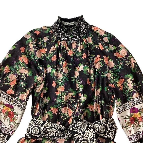 NWT Alice + Olivia Size 6 Janis Floral Mock Neck Mini Dress Dream Castle Multi - Picture 5 of 13